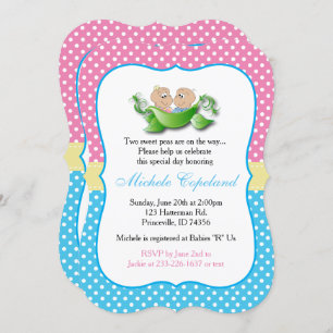 Invitación Baby Shower gemelo - Dos Peas En Un Pod