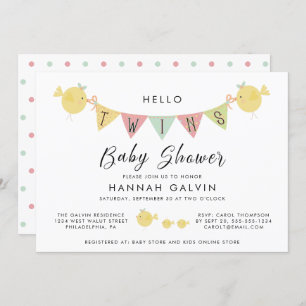 Invitación Baby Shower gemelo Mama Bird & Chicks