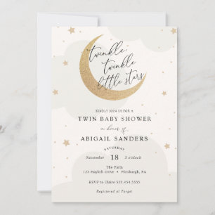 Invitación Baby Shower Gemelos Estrellitas Brillantes
