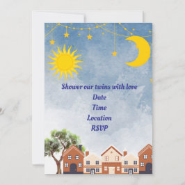 Invitación Baby Shower gemelos Luna y Sol
