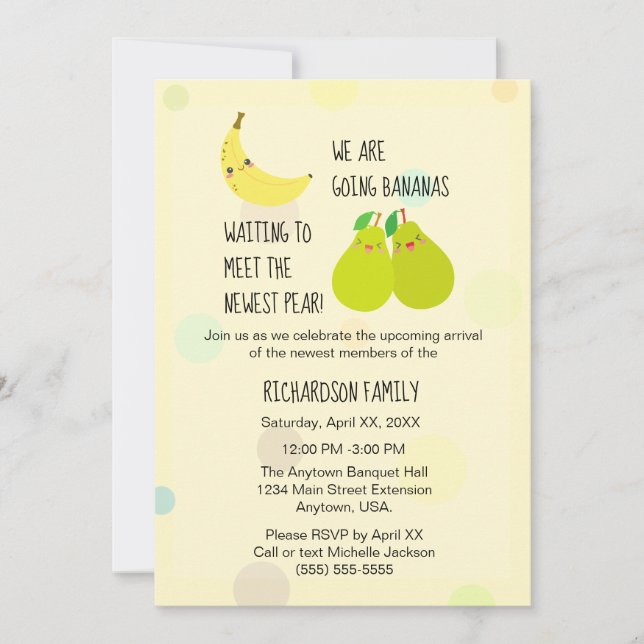 Invitación Baby Shower: Gemelos Neutrales de Género Pear (Anverso)