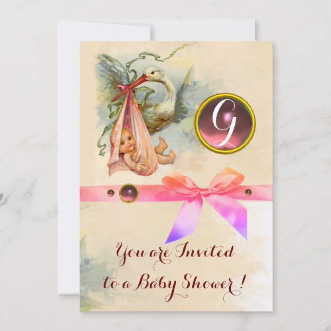 Invitación Baby Shower GEMSTONE MONOGRAM, CHICA DE TORTAS DE  (Anverso)