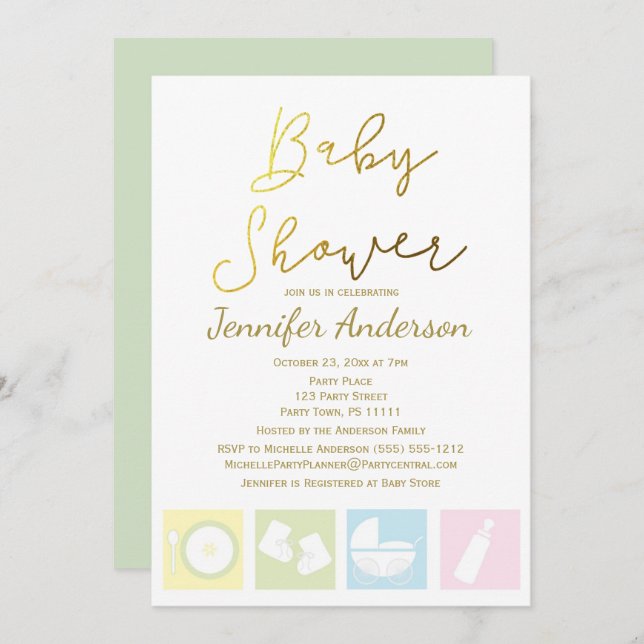 Invitación Baby Shower genérico Unisex Boy o Chica (Anverso / Reverso)