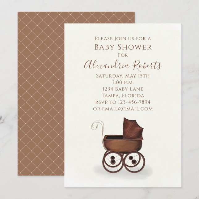 Invitación Baby Shower Género Neutral Transporte Moderno (Anverso / Reverso)