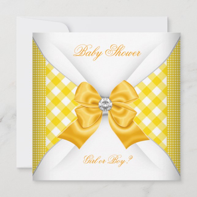 Invitación Baby Shower Género revelar blanco amarillo (Anverso)