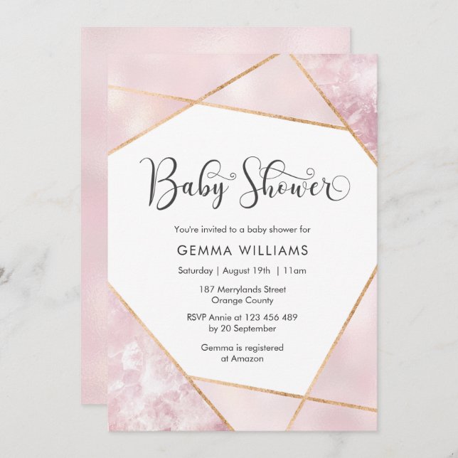Invitación Baby Shower geométrica rosa (Anverso / Reverso)