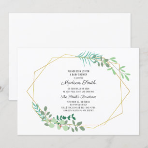 Invitación Baby Shower geométrica y verde