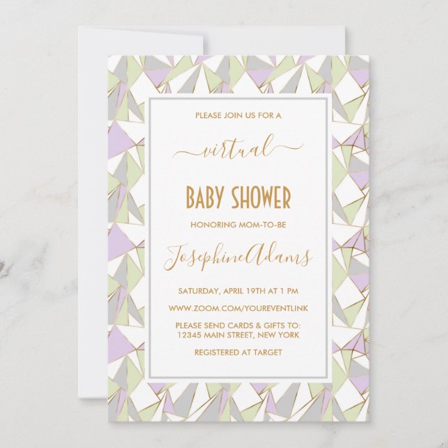 Invitación Baby Shower geométrico de lavanda neutra de género (Anverso)