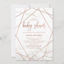 Invitación Baby Shower geométrico de oro Rosa de mármol y fal