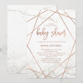 Invitación Baby Shower geométrico de oro Rosa de mármol y fal