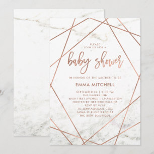 Invitación Baby Shower geométrico de oro Rosa de mármol y fal