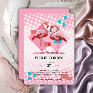 Invitación Baby Shower Geométrico Moderno Flamingo