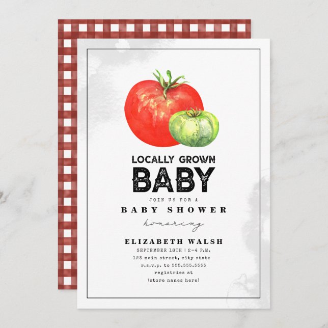 Invitación Baby Shower Gingham Watercolor Invi (Anverso / Reverso)