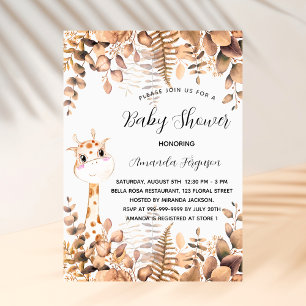 Invitación Baby Shower giraffe eucalipto jungla lujo