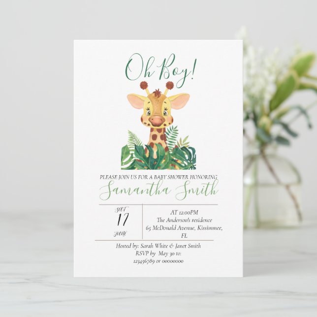 Invitación Baby Shower Giraffe Jungla (Anverso de pie)