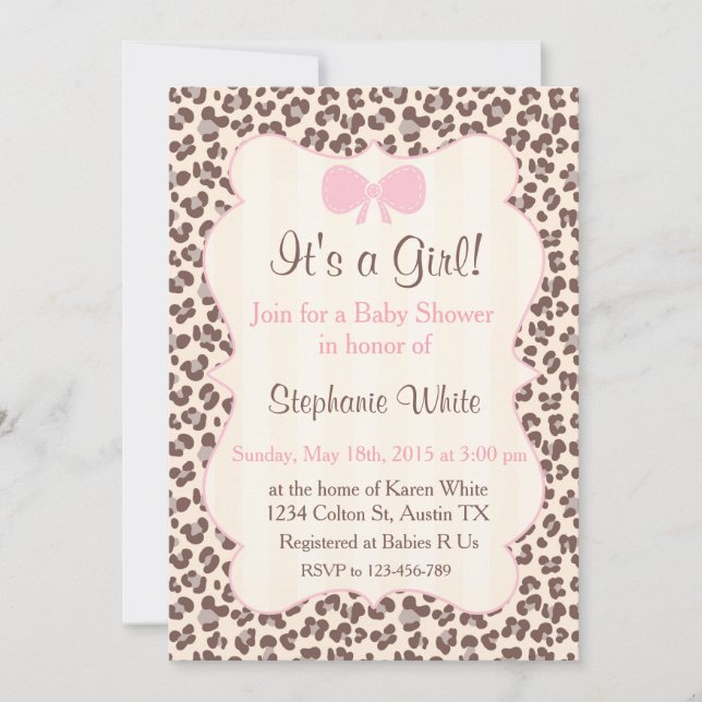 Invitación Baby Shower girl pink leopard (Anverso)