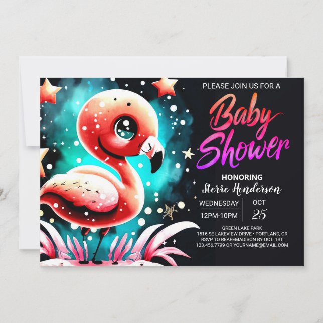 Invitación Baby Shower Girly Digital Flamingo (Anverso)