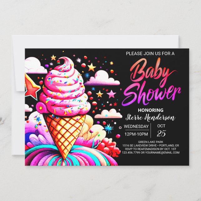 Invitación Baby Shower Girly Editable Ice Cream (Anverso)