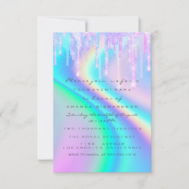 Invitación Baby Shower Girly Feet Drips Unicorn Holograph