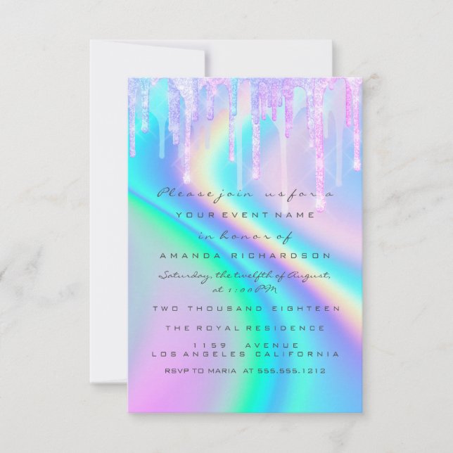 Invitación Baby Shower Girly Feet Drips Unicorn Holograph (Anverso)
