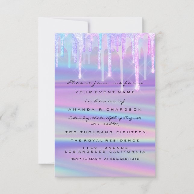 Invitación Baby Shower Girly Feet Dris Holograph Púrpura Pink (Anverso)