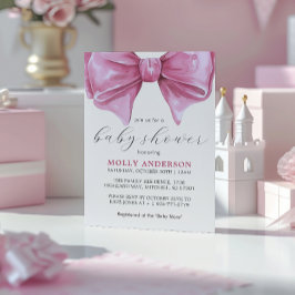 Invitación Baby Shower Girly Pink Watercolor Bow