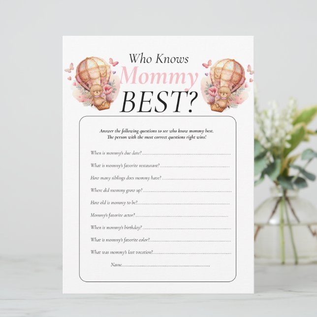 Invitación Baby Shower. globos de osito sabe a mamá   (Anverso de pie)