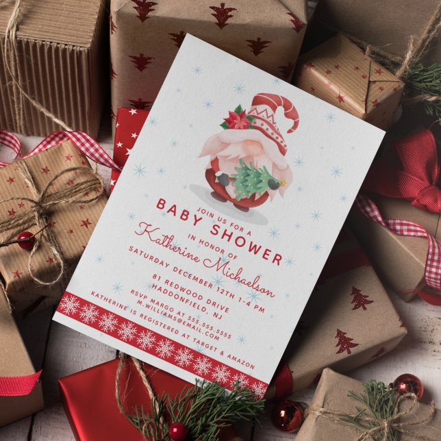 Invitación BABY SHOWER | Gnome de Plaid navideño (Subido por el creador)