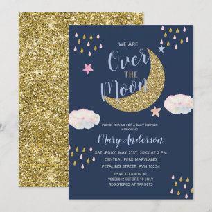Invitación Baby Shower Gold and Navy Blue Moon