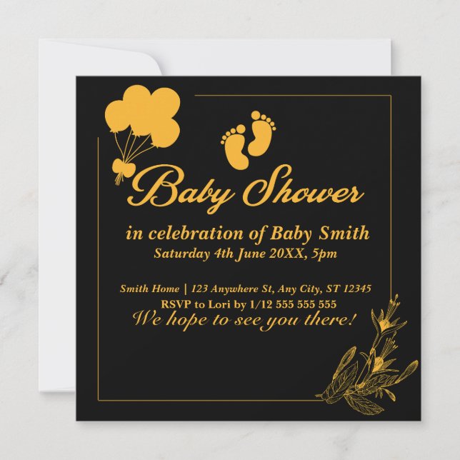 Invitación Baby Shower Gold Black Cute (Anverso)