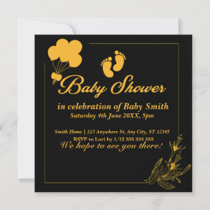 Invitación Baby Shower Gold Black Cute