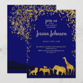Invitación Baby Shower Gold & Blue Safari