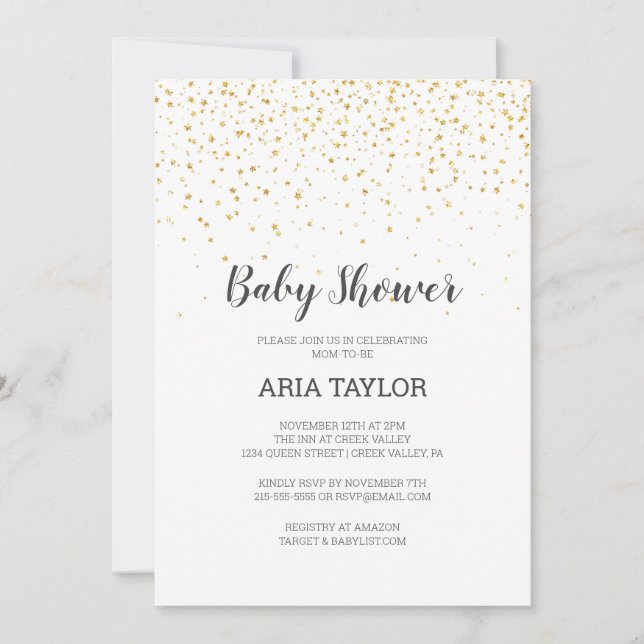 Invitación Baby Shower Gold Confetti (Anverso)