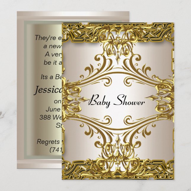 Invitación Baby Shower Gold Cream Neutral (Anverso / Reverso)