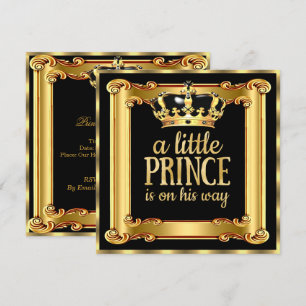 Invitación Baby Shower Gold Faux Relieve metalizado Black Fra