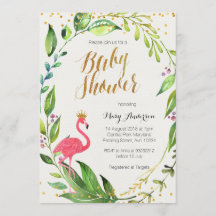Invitación Baby Shower Gold Flamingo