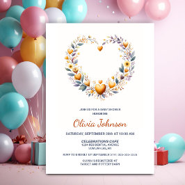 Invitación Baby Shower Gold Floral Heart
