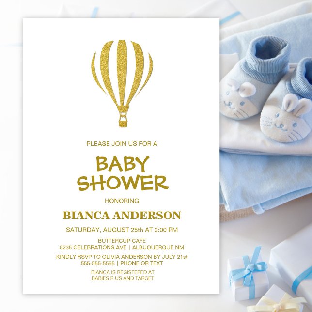 Invitación Baby Shower Gold Hot Air Balloon (Subido por el creador)