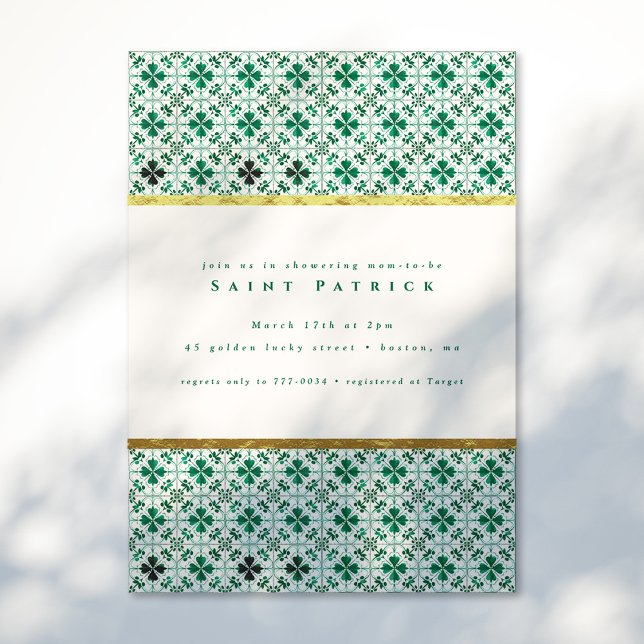 Invitación Baby Shower Gold Modern Green St. Patrick's Day (Subido por el creador)