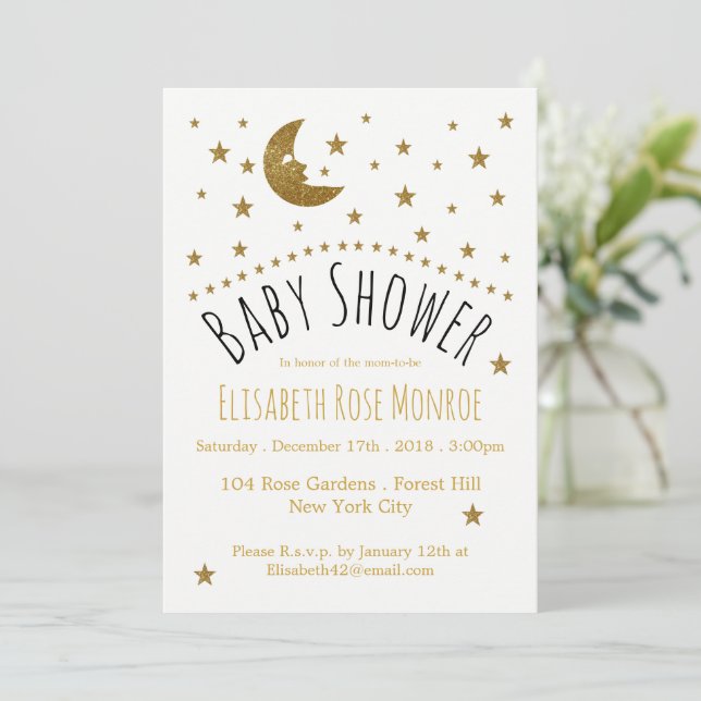 Invitación Baby Shower Gold Moon and Stars (Anverso de pie)