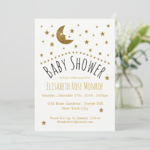 Invitación Baby Shower Gold Moon and Stars