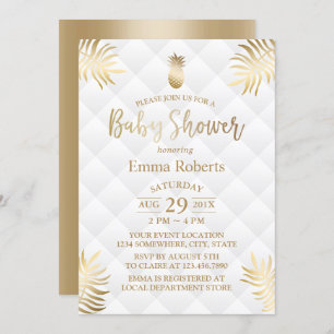 Invitación Baby Shower Gold Pineapple Elegante Tropical