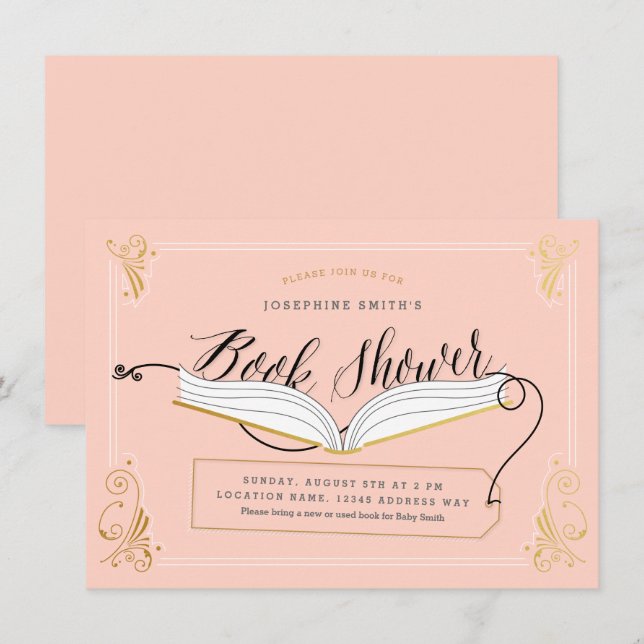 Invitación Baby Shower Gold Pink Fairy Tale Storybook (Anverso / Reverso)