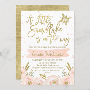 Invitación Baby Shower Gold Pink Winowflake