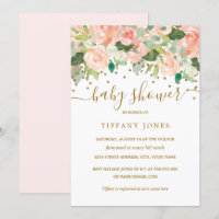 Baby Shower Gold Rubor Peach Floral Watercolor