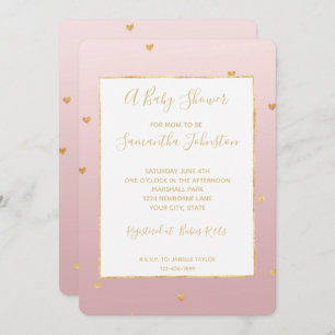 Invitación Baby Shower Gold Rubor Pink Ombre Hearts