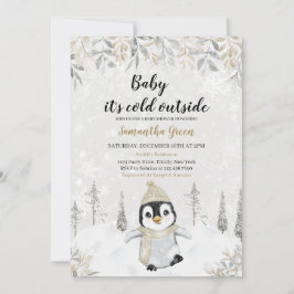 Invitación Baby Shower Gold Silver Pingüino