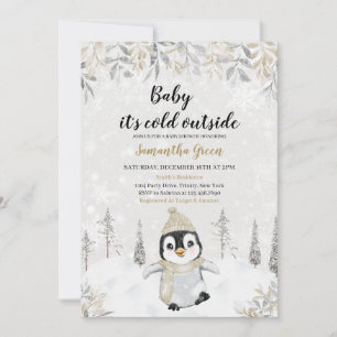 Invitación Baby Shower Gold Silver Pingüino