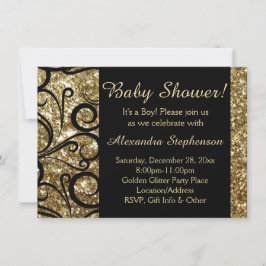 Invitación Baby Shower Gold Sparkly Swirl Boy