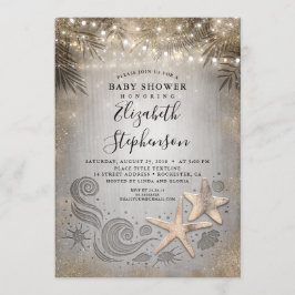Invitación Baby Shower Gold Starfish Tropical Beach Lights